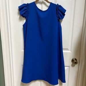 Blue Ruffle Sleeve trapeze mini dress